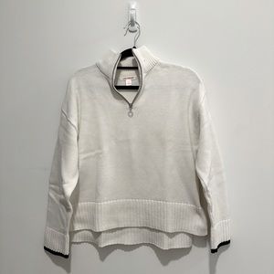 Joe Fresh, quarter-zip, white sweater with navy trim, size M, good condition